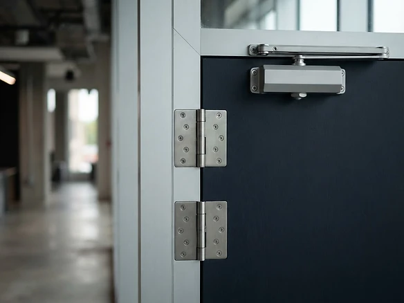Commercial door closer and heavy-duty hinges